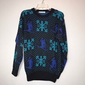 VTG CONTE OF FLORENCE Wool Ski Sweater‎ SM/MED Skiers Snowflakes Outdoor Winter